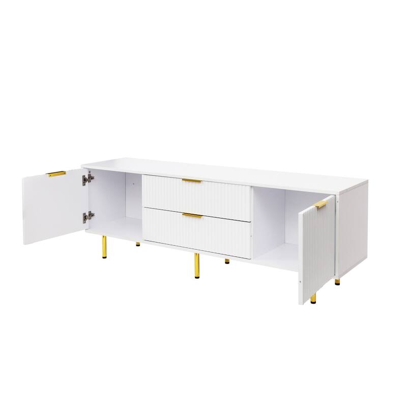 Roomfitters Modern White TV Stand, Warm White Media Console with Gold Legs and Storage Drawers for Living Room or Bedroom, White