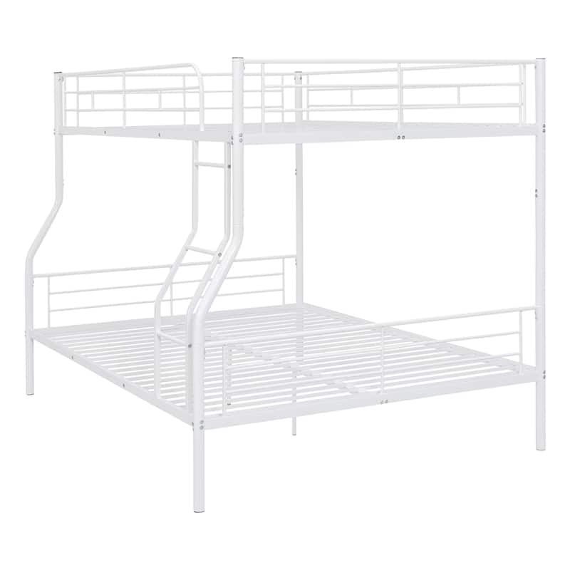 White Simple Full Over Queen Metal Bunk Bed with Ladder, Safety Guard ...
