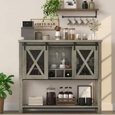 Bar Cabinet, Sideboard Buffet Cabinet with Storage, Coffee Bar Cabinet with Sliding Barn Door, Wine Cabinet