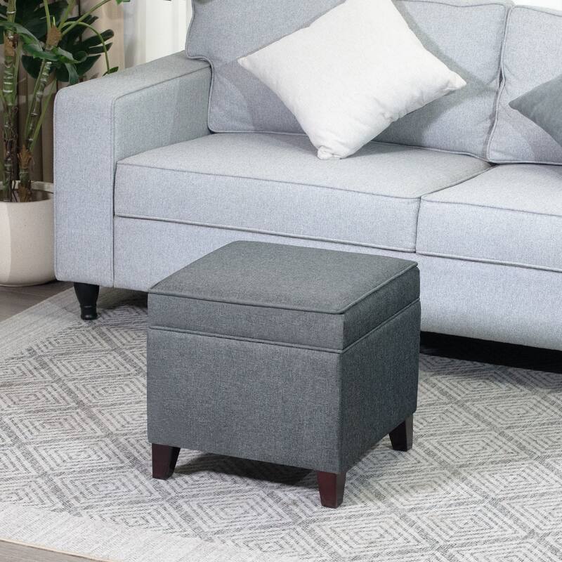 Adeco Toy Chest and Footrest Square Seat Storage Bench Ottoman Gray