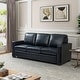 preview thumbnail 23 of 53, Ernando 83.46" Wide Genuine Leather Sofa with Squared Arms and Pillows NAVY