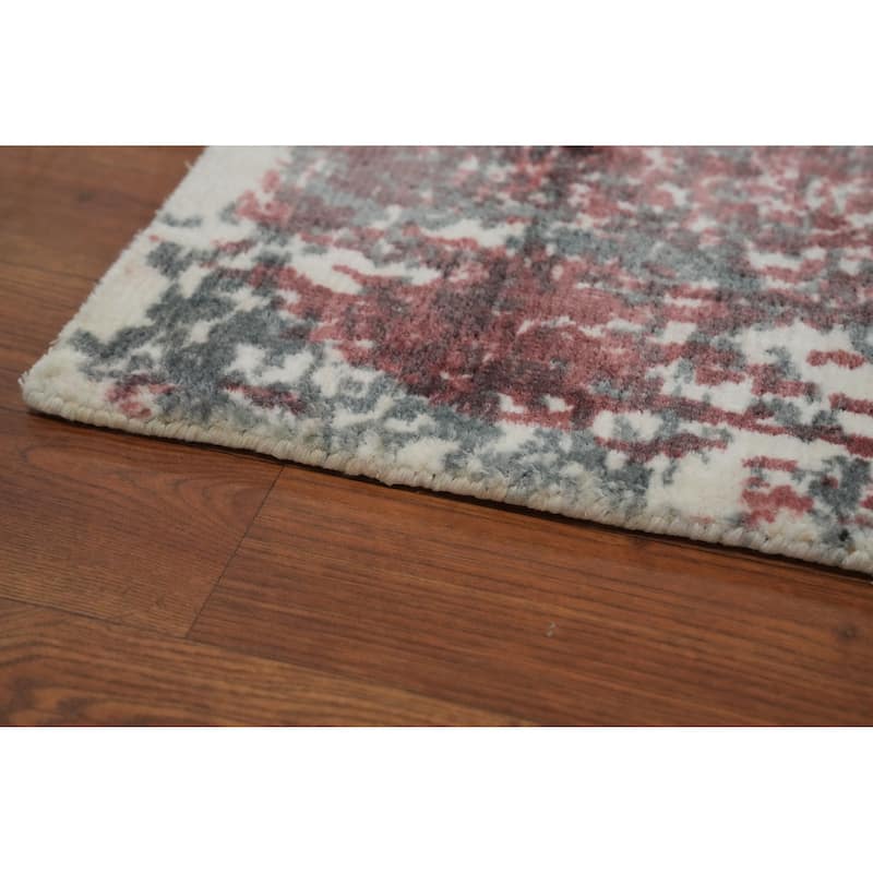 Hand-knotted Modern Silk Beige Abstract Oriental Area Rug - 5' 9'' X 4' 0''