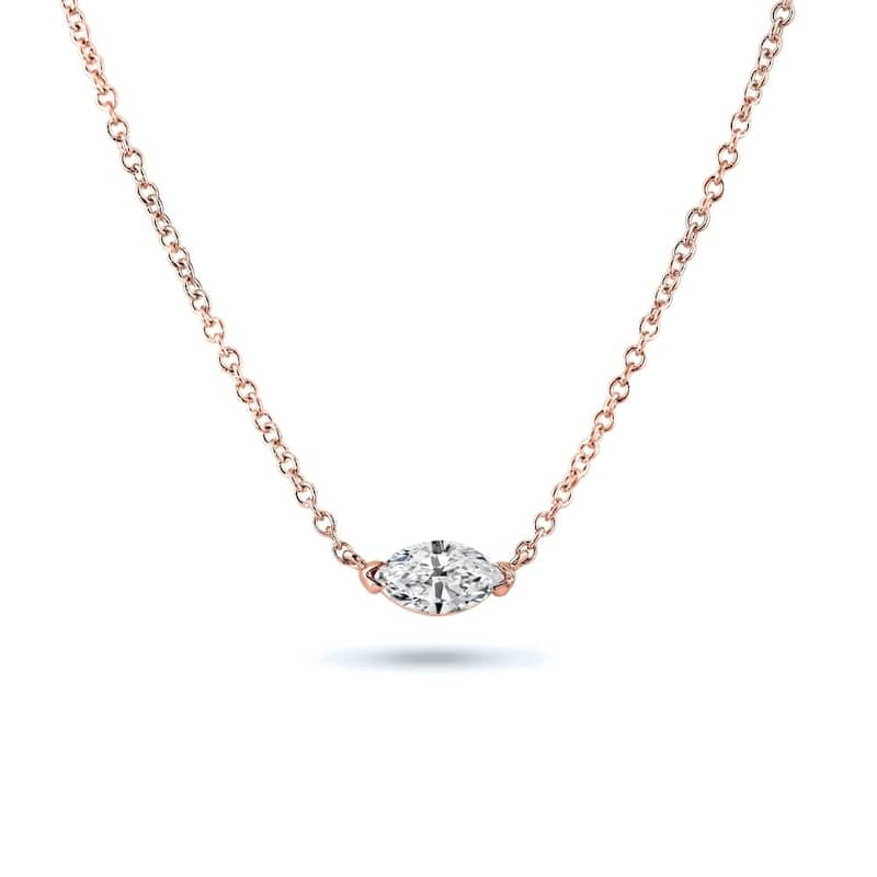 Auriya 14k Gold 1/3ct Marquise-Cut Diamond East-West Solitaire Pendant Necklace - Rose