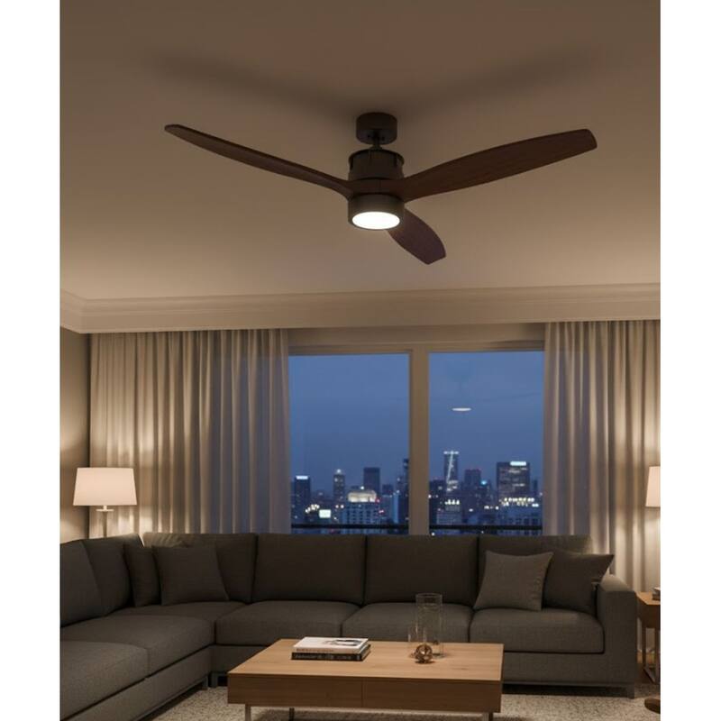 52" Torque 3-Blade Ceiling Fan Oil Rubbed Bronze Finish and Walnut Blade Finish with Pull Chain