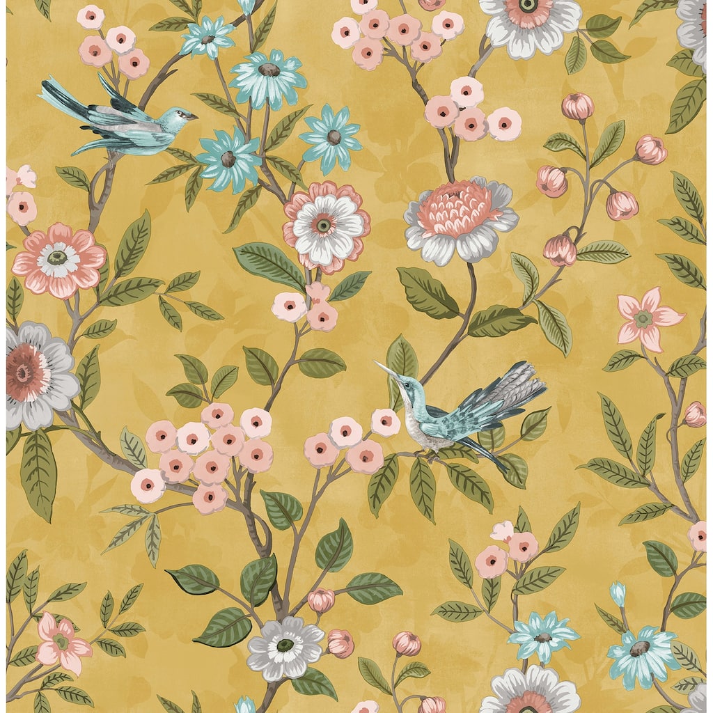 Fine Decor Elspeth Mustard Floral Trail Wallpaper