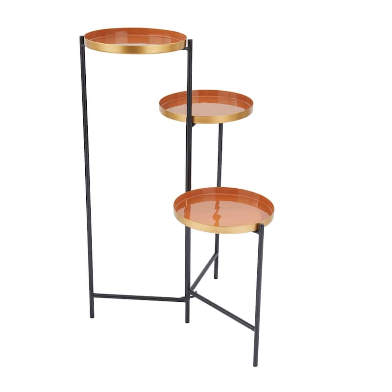 White, Orange or Blue Metal Foldable 3 Tier Plantstand with Enameled Interior - 22 x 18 x 32