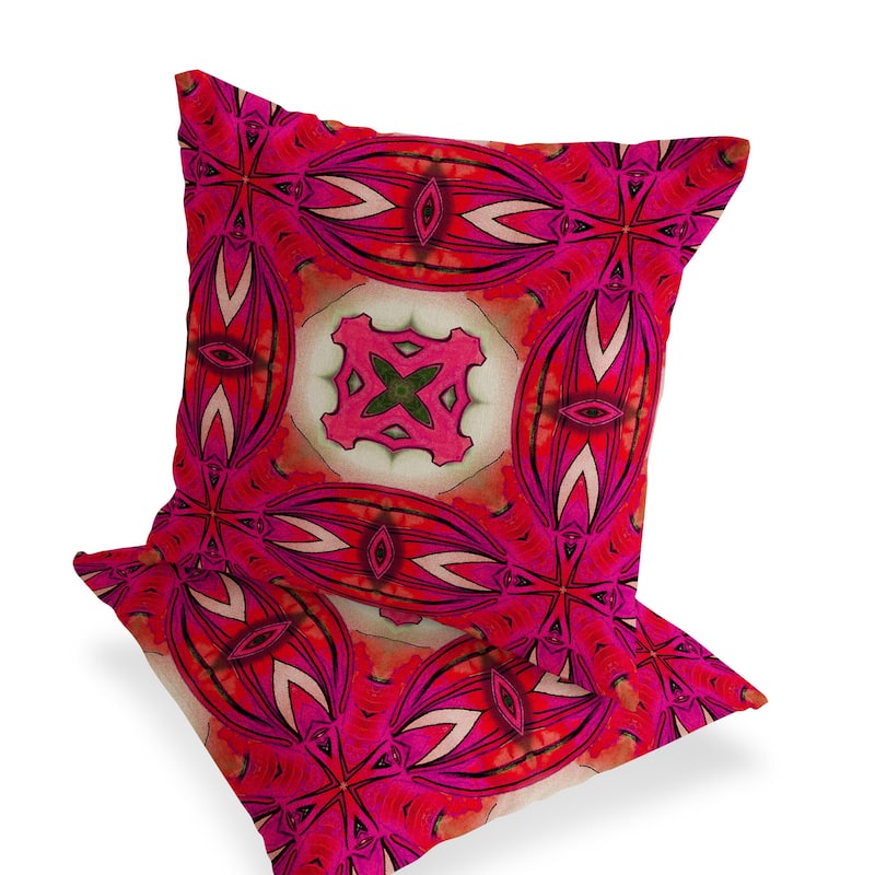 HomeRoots Set of Two 16" X 16" Red and Pink Blown Seam Floral Indoor Outdoor Throw Pillow - 16.00' X '16.00' X '5.00