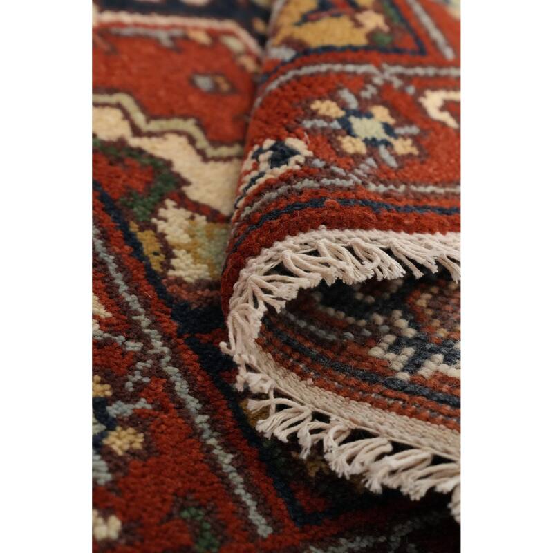 Hand Knotted Oriental 100% Wool Carpet Traditional Geometric Oranges & Rust Heriz (serapi) Area Rug - 6' 0'' X 2' 8''