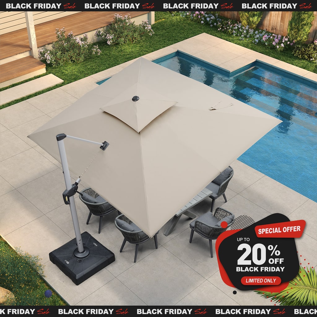 PURPLE LEAF 9 x 11ft Outdoor Rectangle Large Cantilever Umbrella with Base