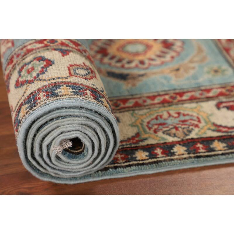 Light Blue Kazak Oriental Runner Rug Hand-Knotted Wool Carpet - 2'1" x 5'11"