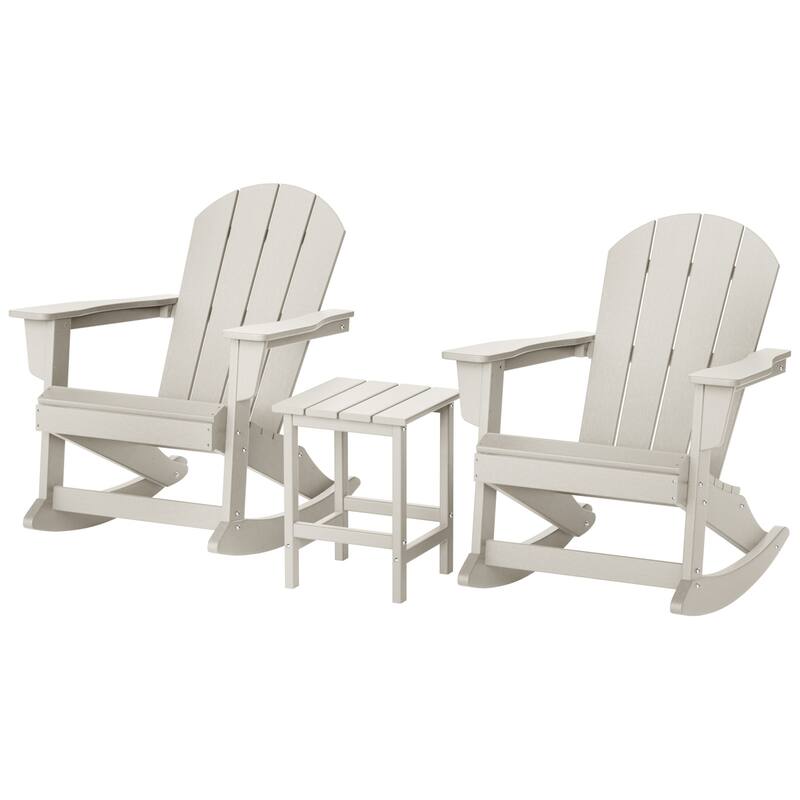Laguna Hdpe All Weather Outdoor Patio Rocking Chairs With Side Table (3-Piece Set) - Sand