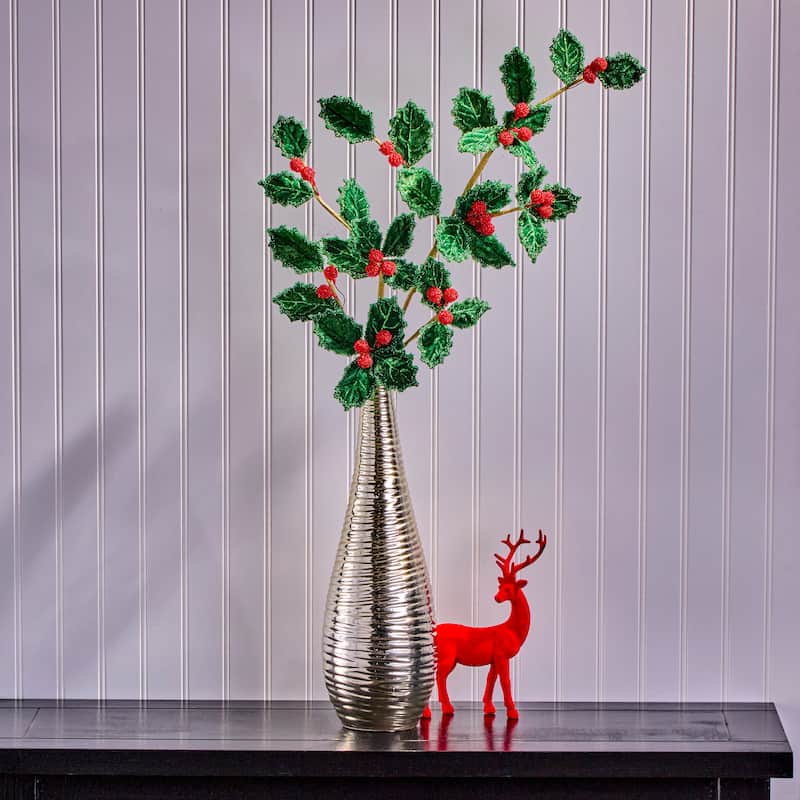 25" Beaded Velvet Holly Spray