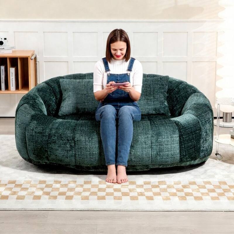 GDFStudio - Laurel Chenille 2-Seater Lazy Sofa with High-Density Foam and Oversized Comfort