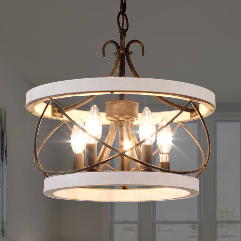 Oaks Aura Farmhouse 5-Light Cage Rustic Chandelier, Adjustable Height Industrial Pendant Ceiling Light for Kitchen Dining Room