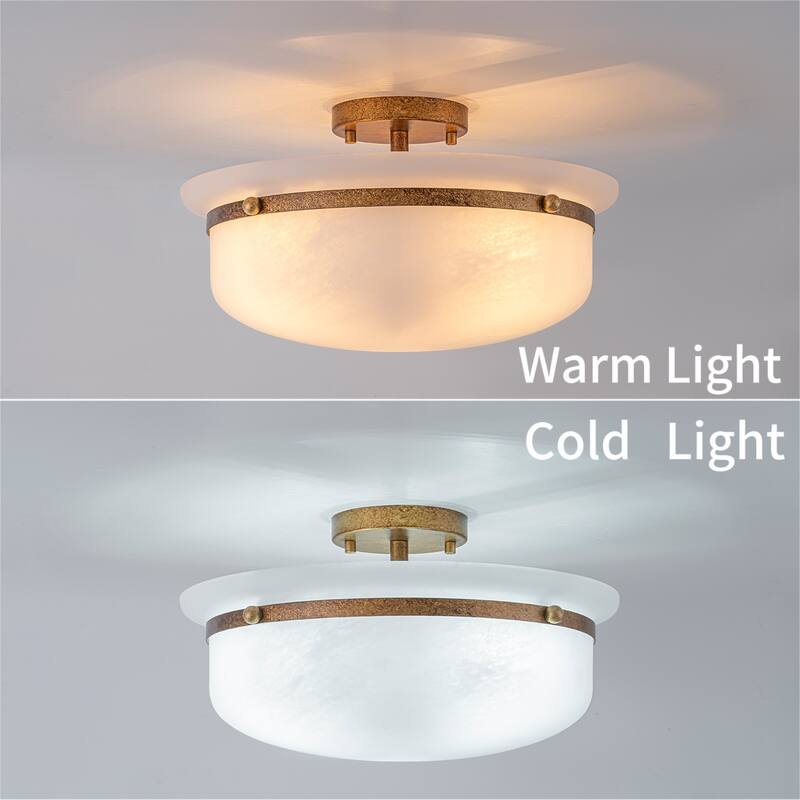 15'' W 3-Light Frosted Opal Glass Semi Flush Mount