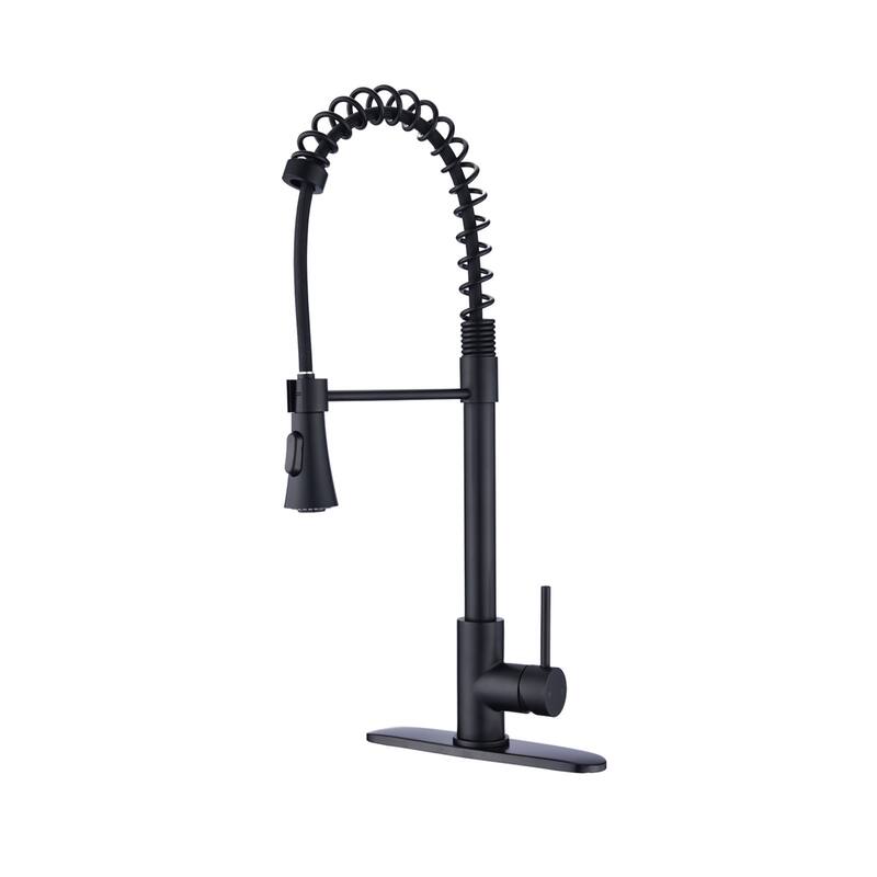 DORNBERG Spring High Arc Kitchen Faucet with Deck Plate - Matte Black