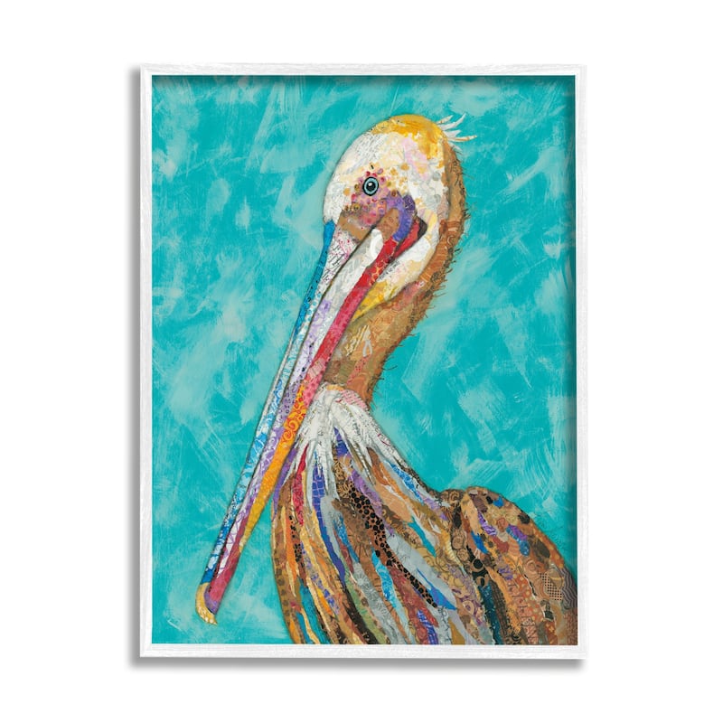 Stupell Bold Pelican Bird Varied Collage Pattern Stripes Framed Wall Art, Design by Lisa Morales
