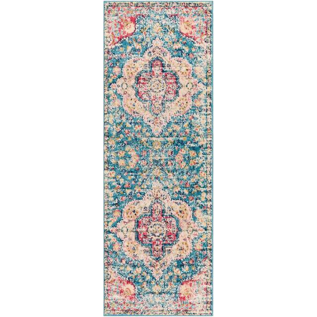 Hal Vintage Boho Traditional Pink Medallion Area Rug