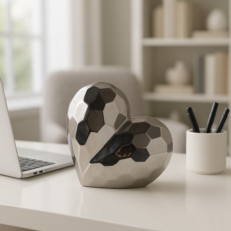 Modern Stone Ceramic Geometric Heart Sculpture