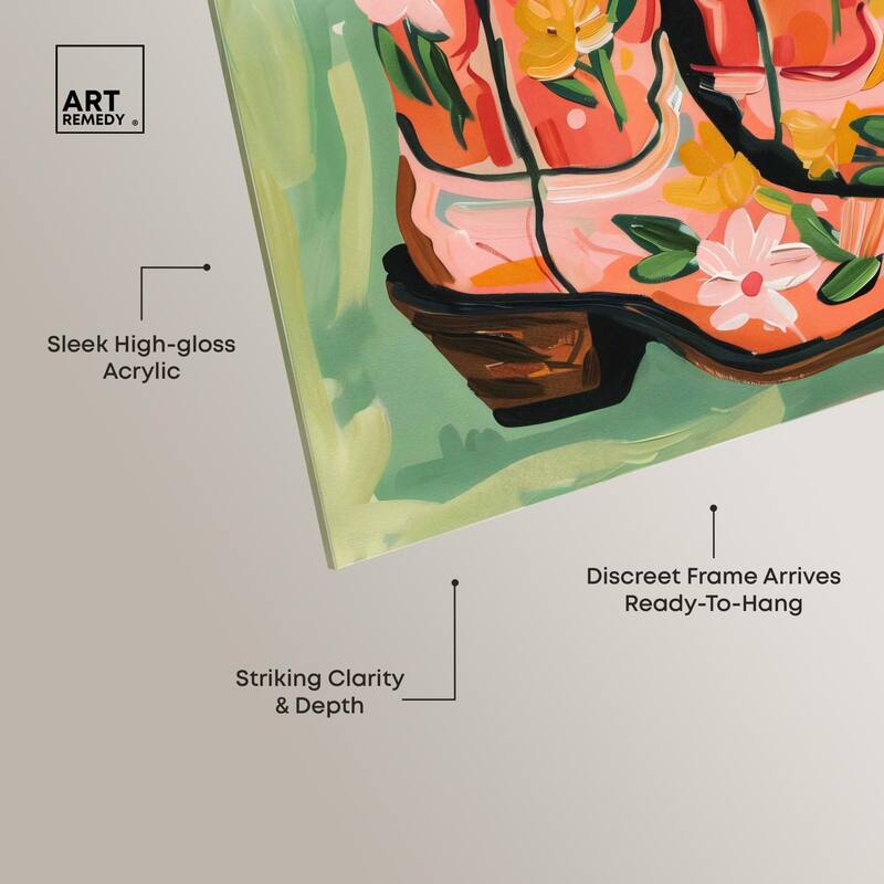 Wildflower Cowboy Boots Acrylic by Art Remedy, Ready to Hang