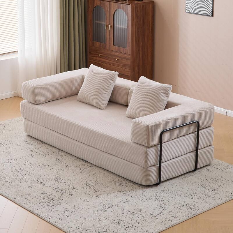 Foldable Corduroy Futon Couch Convertible Floor Sleeper Sofa Bed - Light Grey