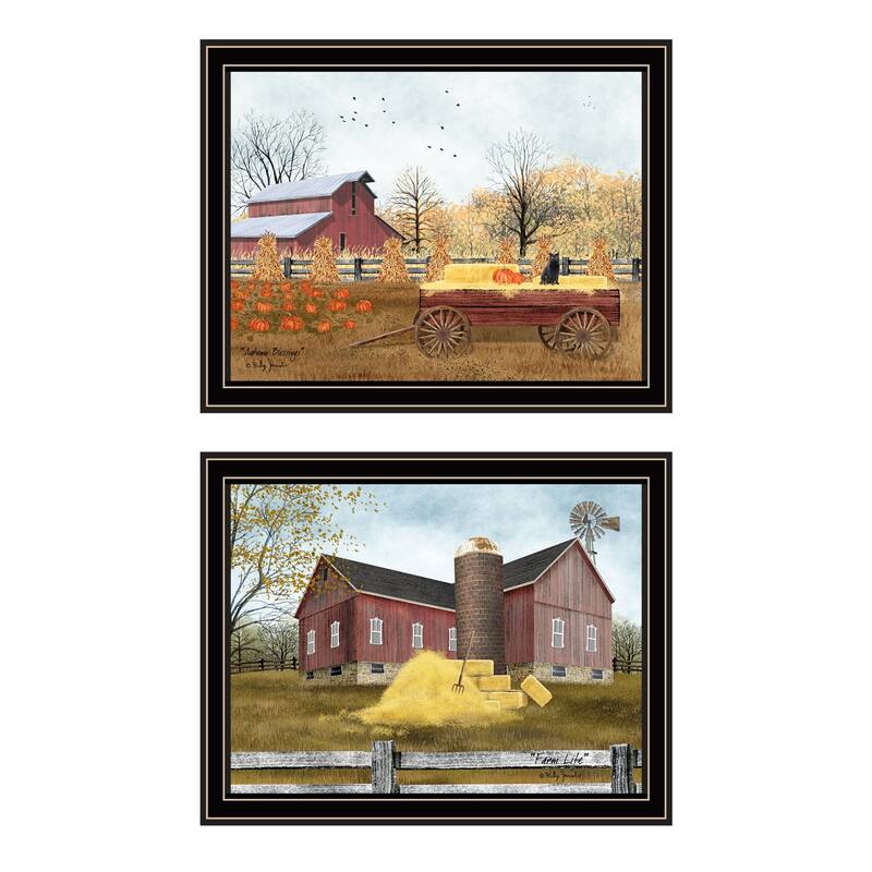2-Piece Framed Wall Art Set - Autumn Blessings Farm Life, Black Frame