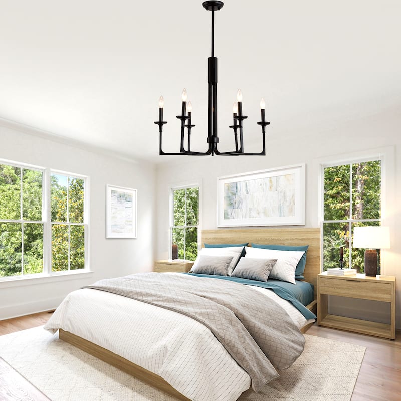 Cusp Barn Industrial Black Chandelier, Farmhouse 6-Light Kitchen Island Pendant Light, Modern Hanging Lighting Fixtures