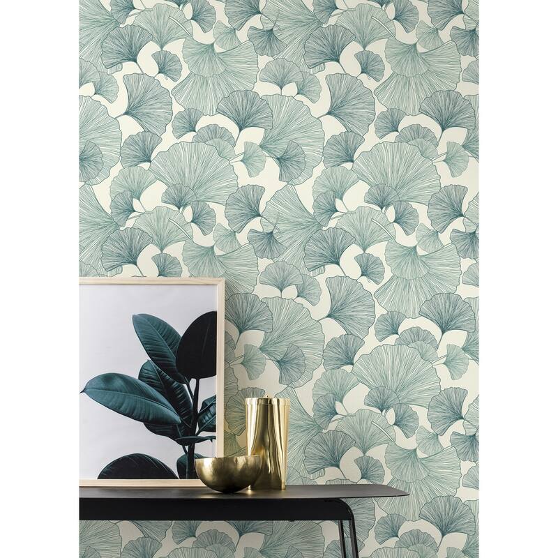 Rasch Waft Teal Ginkgo Wallpaper