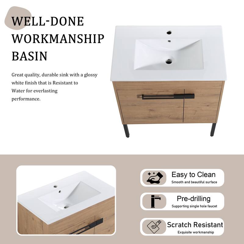 Beingnext 24"/30"/36" Bathroom Vanity with Sink, Freestanding or Floating Bathroom Vanity with 2 Doors and 1 Adjustable Shelf