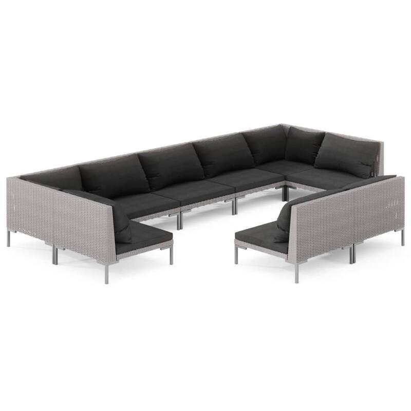 vidaXL Patio Lounge Set Outdoor Sectional Sofa Set Table Poly Rattan Dark Grey - 27.6" x 27.6" x 24"