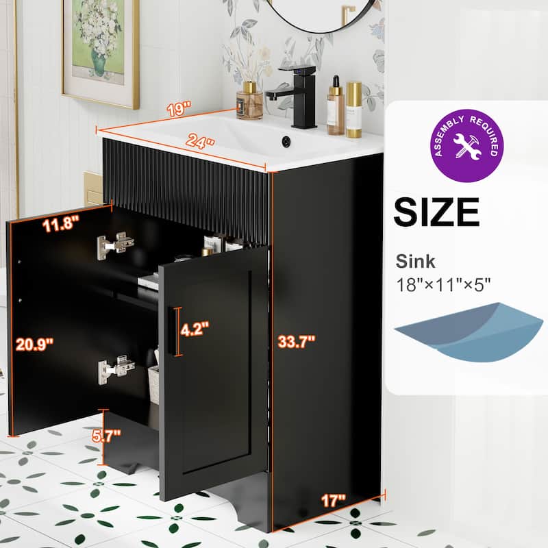 Modern 24/30/36/48" Wave-Line Bathroom Vanity Set with Sink & Faucet