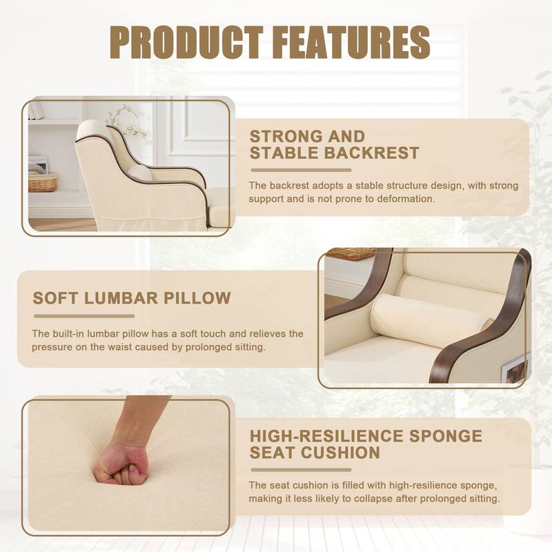 HOMEFUN Chenille Upholstered Wood Frame Oversized Chaise Lounge Single Sofa Bed with Side Pocket for Living Room,Bedroom