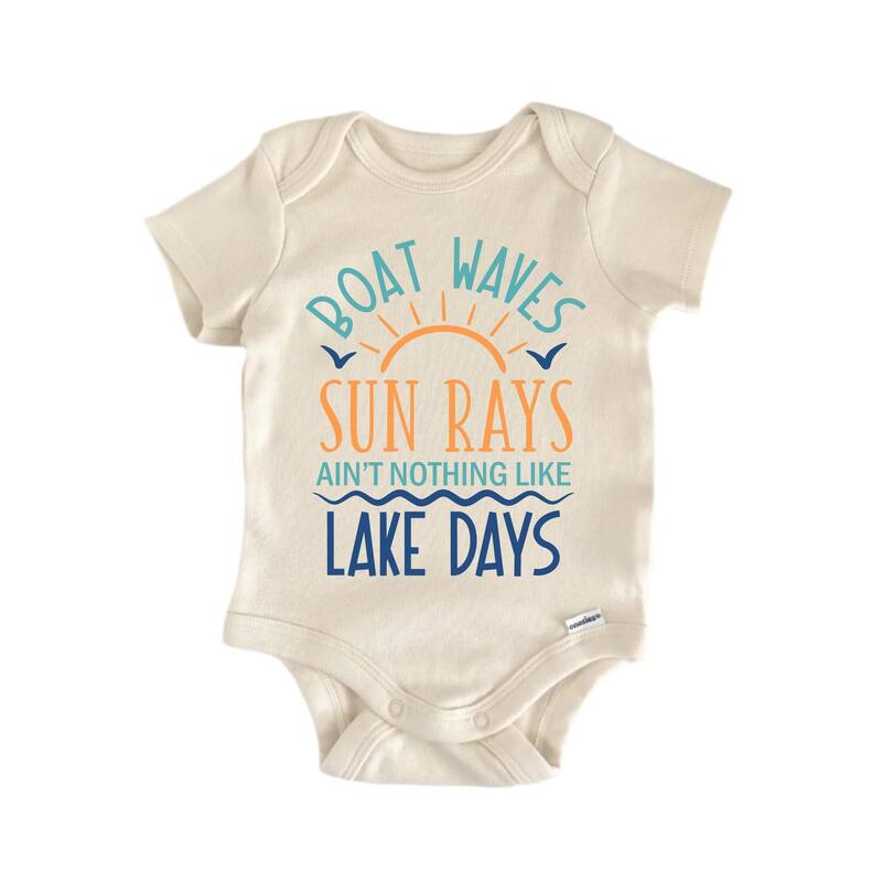 Boat Waves Sun Rays Lake Beach - Baby Boy Girl Clothes Infant Bodysuit Funny Cute - Natural - Newborn