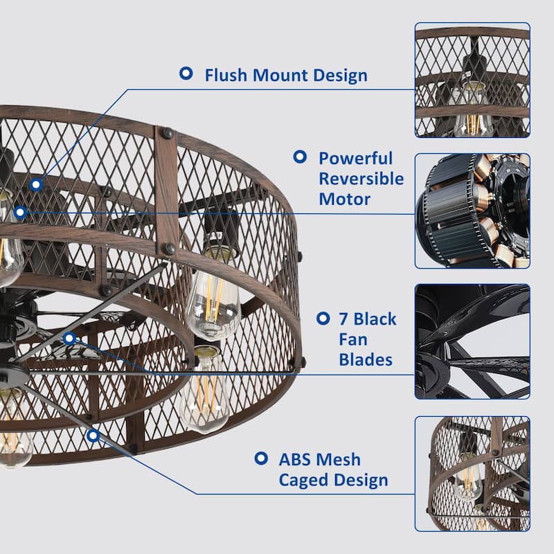 20-26Inch Caged Ceiling Fan with Light and Remote: APP Control Quiet DC Motor (E26 Bulbs Included)