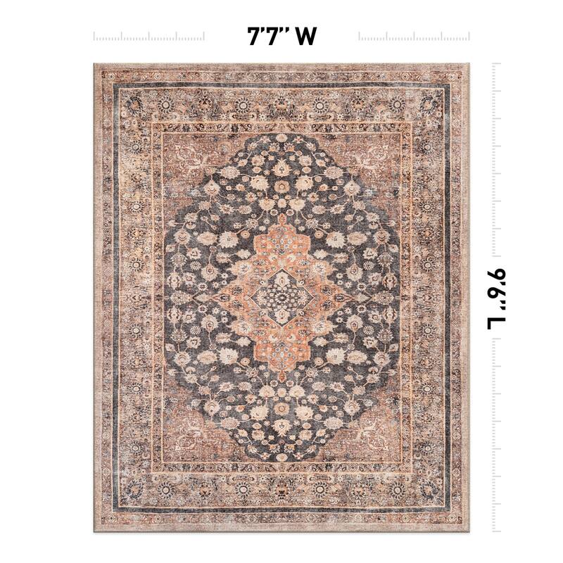 Black Traditional Flat Pile Rug - Washable and Pet Friendly, Non-Slip Surface
