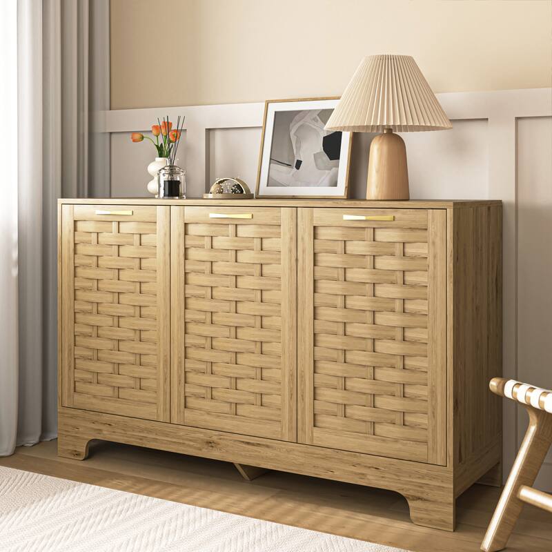 Farmhouse Storage Cabinet with 3 Doors, Wood Sideboard Buffet Storage with Adjustable Shelf,