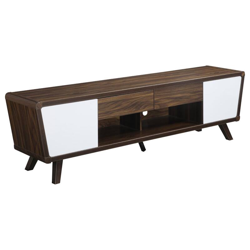 Modern TV Console in Dark Walnut & Glossy White, 2 Drawers, for TVs Up to 70"