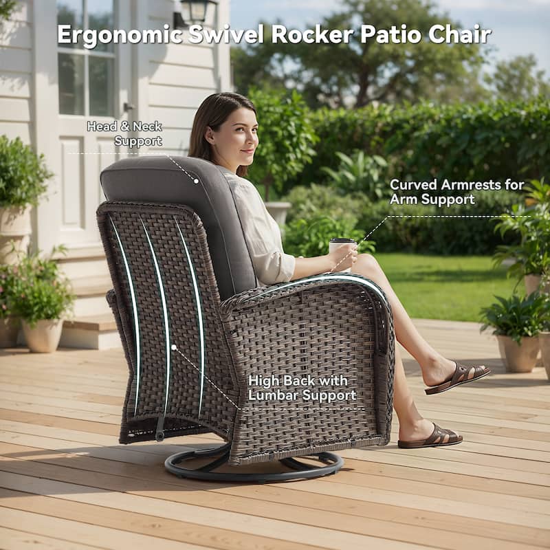 Pocassy Outdoor Sofa Swivel Chair and Ottman with 30in Fire Pit Table