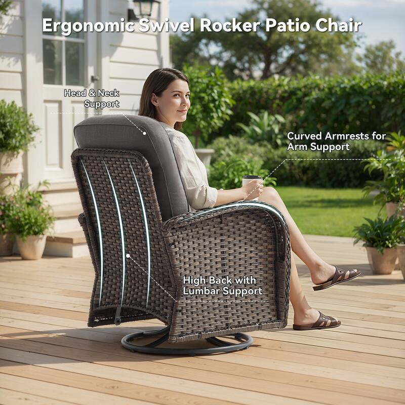 Pocassy Outdoor Sofa Swivel Chair and Ottman with Coffee Table