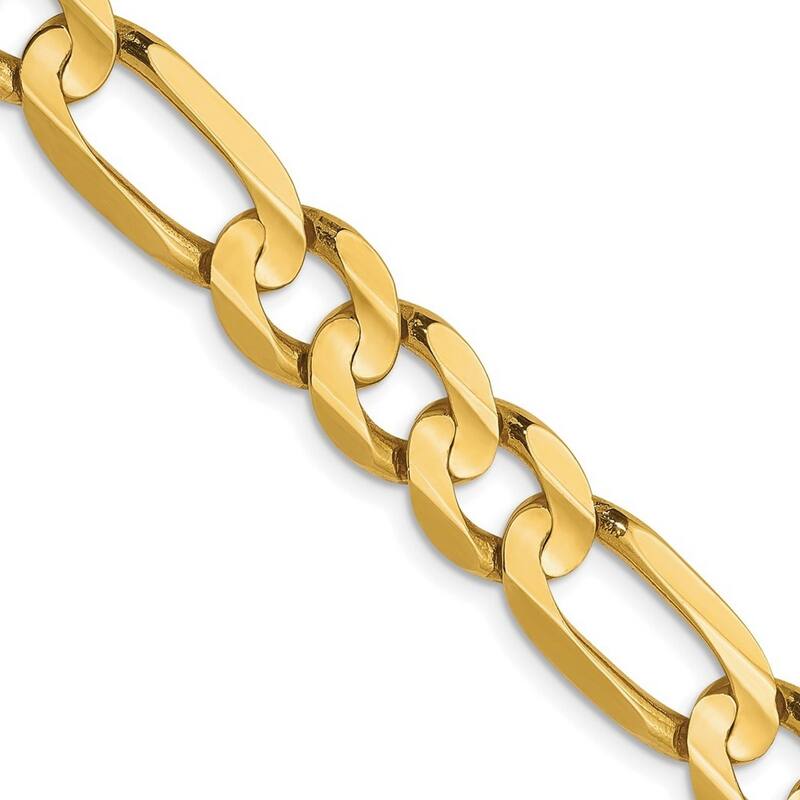 Curata 10k Yellow Gold Solid Polished Lobster Claw Closure 7.5mm Concave Figaro Bracelet