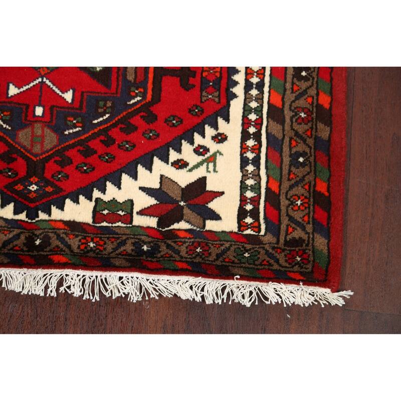 Geometric Traditional Hamedan Persian Wool Area Rug Hand-knotted - 3'3" x 5'2"