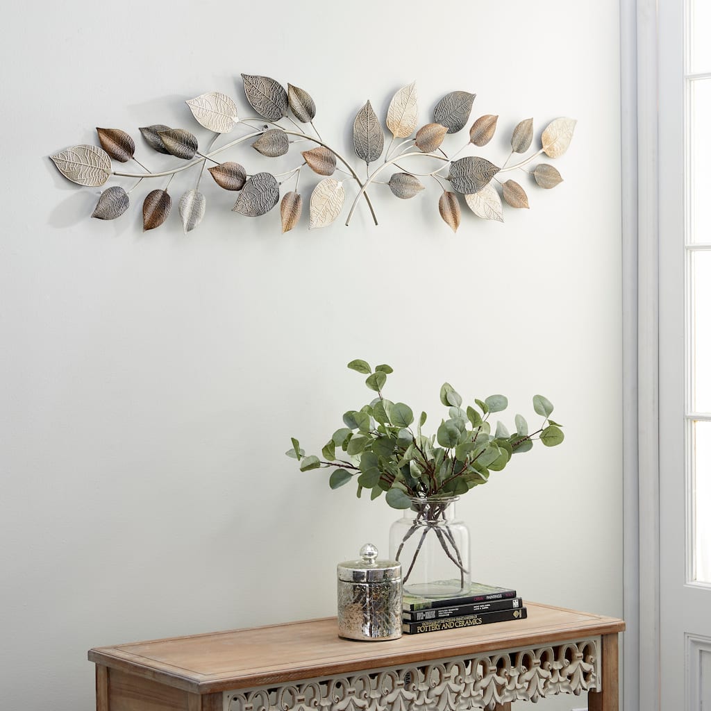 Bronze Metal Long Textured Leaf Home Wall Decor with Multiple Shades