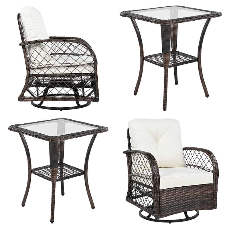 3 Piece Rattan Chair Table Set with 2 Rocking Chairs and Table