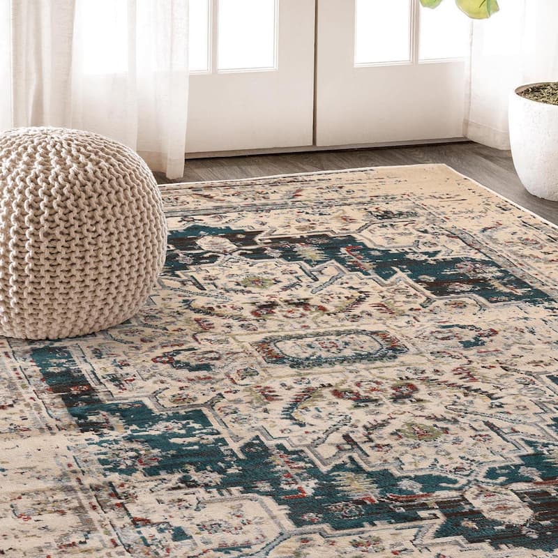 Vintage Distressed Medallion Indoor Area Rug or Runner by Superior