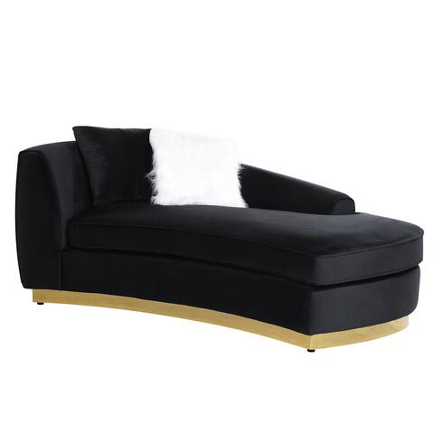 Velvet Upholstered Chaise with 2 Accent Pillows in Black and Gold