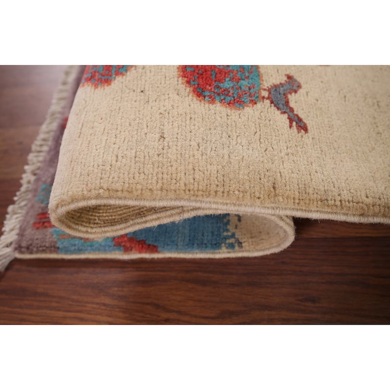 Animals Pictorial Ziegler Oriental Foyer Rug Handmade Wool Carpet - 2'1" x 3'0"