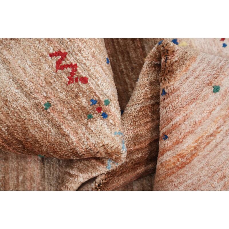 Hand Knotted Oriental Viscose Silk Carpet Tribal Animal Pictorial Peach Gabbeh Area Rug - 9' 10'' X 8' 2''