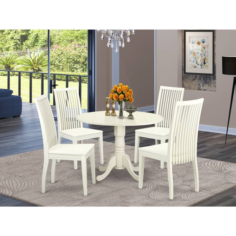 HomeStock 5-Piece Linen White Finish Solid Wood Top Dining table with 4 Chairs with Lattice Back