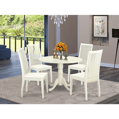 HomeStock 5-Piece Linen White Finish Solid Wood Top Dining table with 4 Chairs with Lattice Back