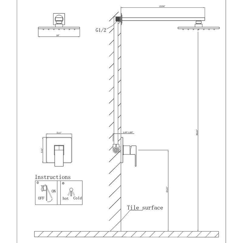 Matte Black 10inch Rainfall Shower Shower Faucet with Rough in-Valve